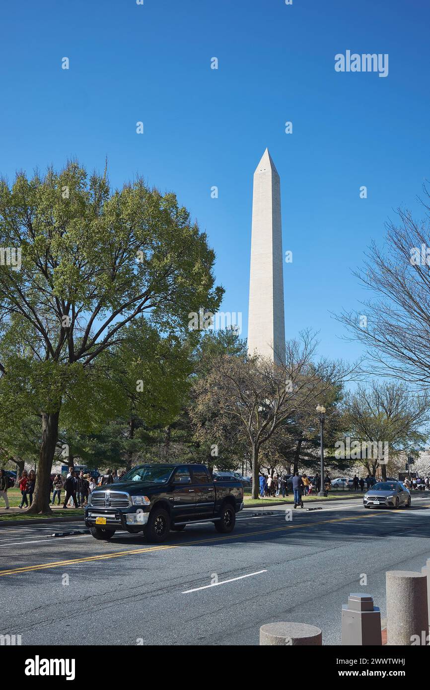 Washington Monument, ein Obelisk, der zum Gedenken an George Washington, den ersten Präsidenten der Vereinigten Staaten von Amerika, gebaut wurde. Stockfoto