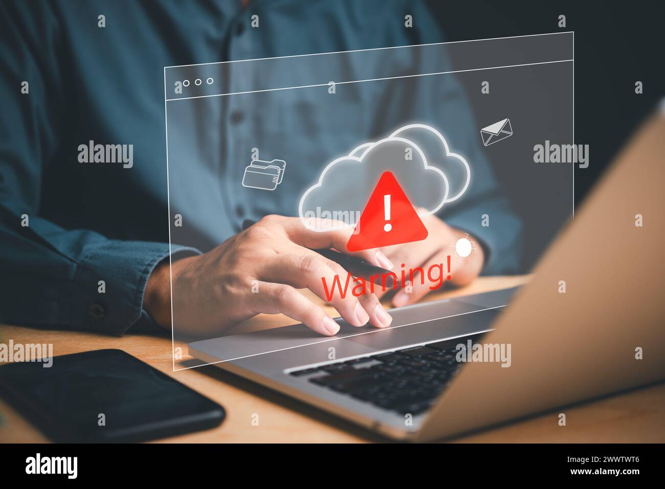 Internet-Service-Sicherheit Hacking-Informationen Web-Bedrohungen und E-Mails. Schutz vor Online-Diebstahl durch digitale Netzwerk-Cloud-Technologie Stockfoto