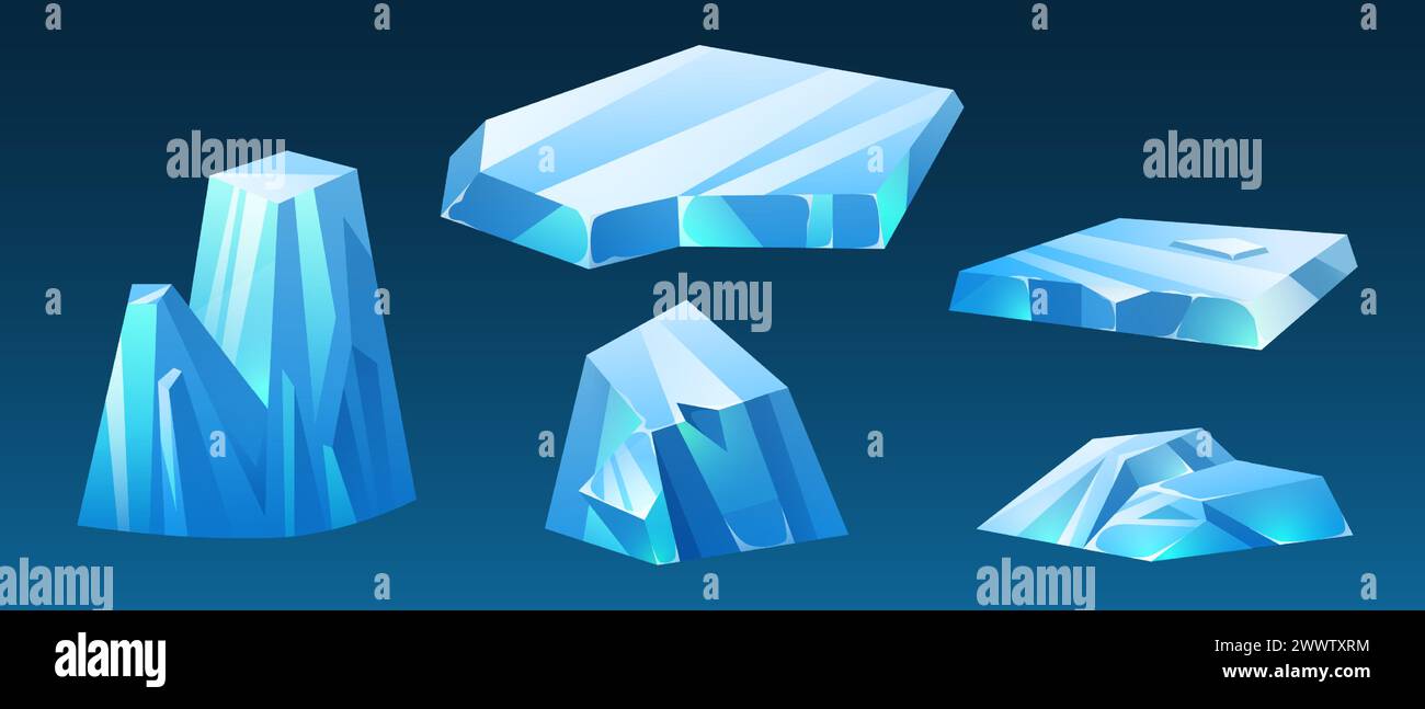 Eisscholle Gletscherblock, Vektor gefrorenes Stück für Winterlandschaft. Arktische Spielabbildung mit isometrischem Elementdesign. Eisige, eisige Form für die Grafik des Meeres. Stock Vektor