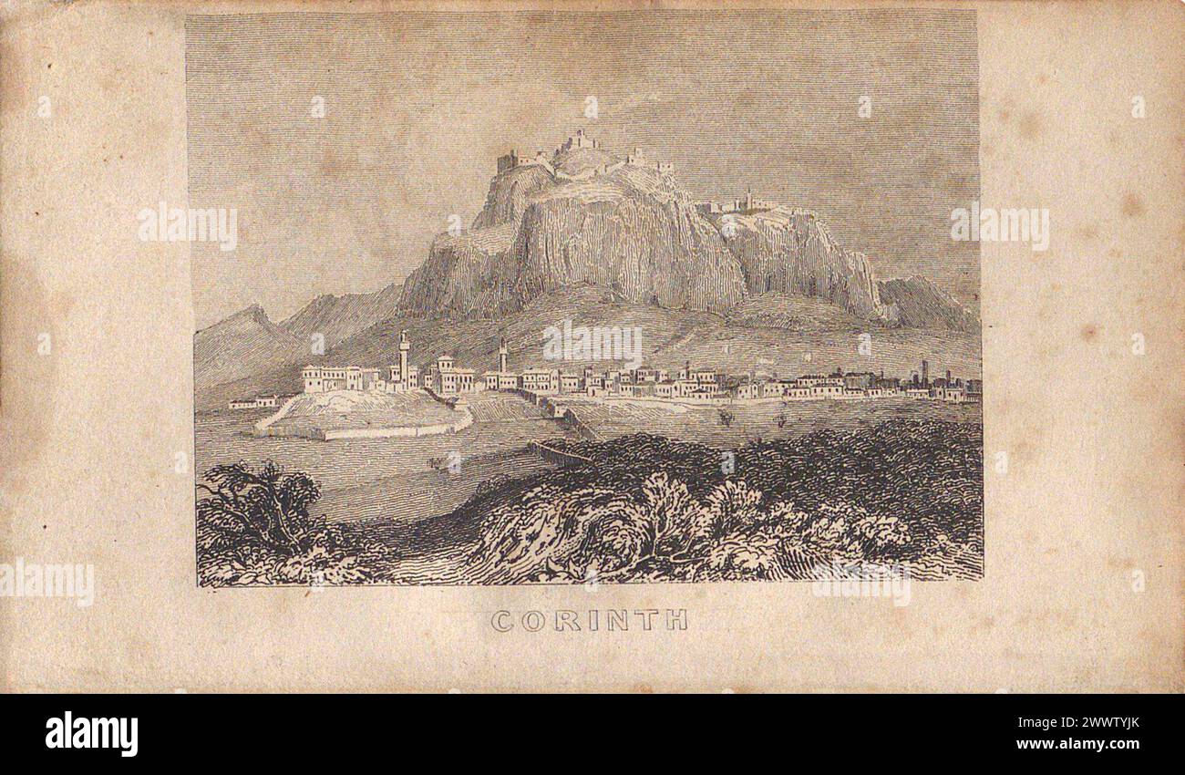 Illustration von Corinth in Griechenland aus dem Buch Vorfälle von Reisen in Griechenland, der Türkei und Polen von John L. Stephens, veröffentlicht von Walker, London, 1840 Stockfoto