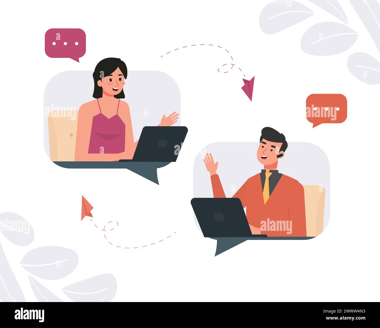 Arbeit von zu Hause Set Vektor Illustration, Online Meeting Set Konzept flaches Design, Freelancer Arbeit zu Hause Vorlage Stock Vektor