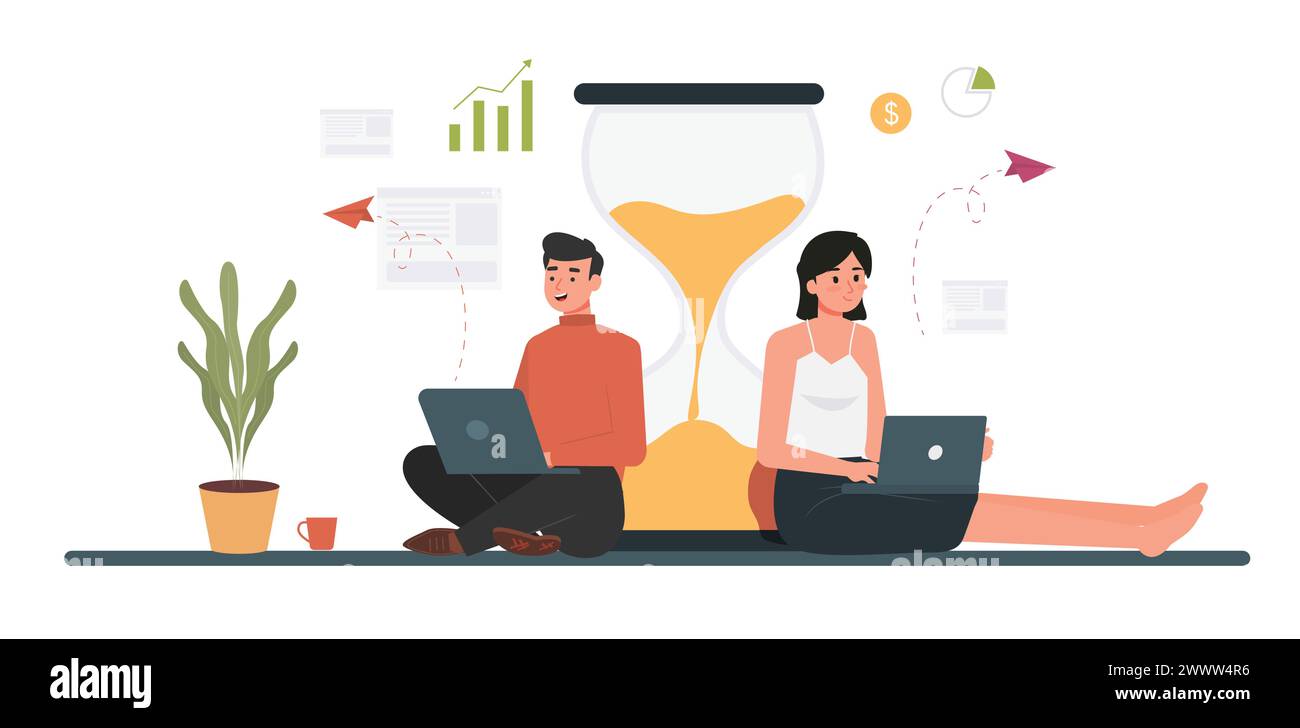 Arbeit von zu Hause Set Vektor Illustration, Online Meeting Set Konzept flaches Design, Freelancer Arbeit zu Hause Vorlage Stock Vektor