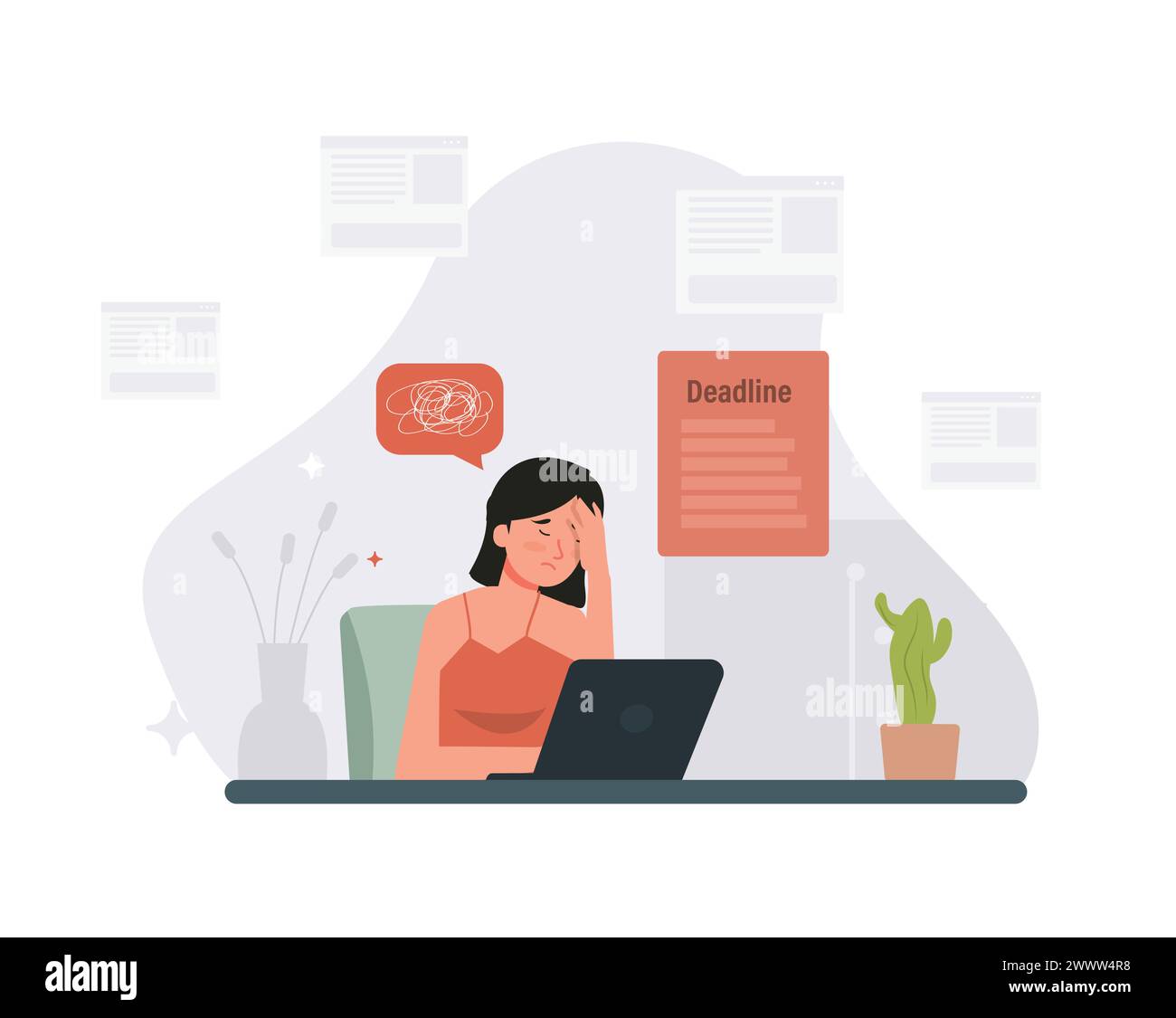 Arbeit von zu Hause Set Vektor Illustration, Online Meeting Set Konzept flaches Design, Freelancer Arbeit zu Hause Vorlage Stock Vektor