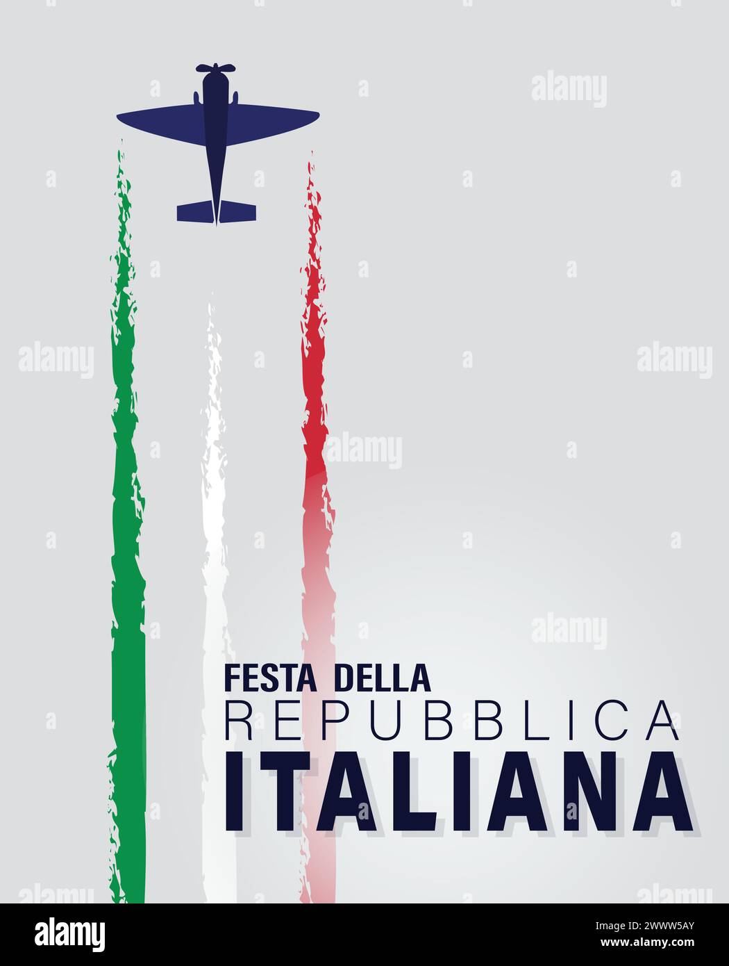 Italien Unabhängigkeitstag mit Flagge und Flugzeug Flyinh Vektor Illustration, italienischer Tag, Stock Vektor