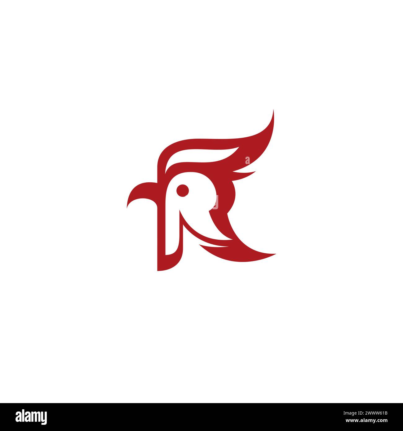 R Huhn-Logo. Bird-Logo mit Buchstabe R. Hahn-Logo Stock Vektor