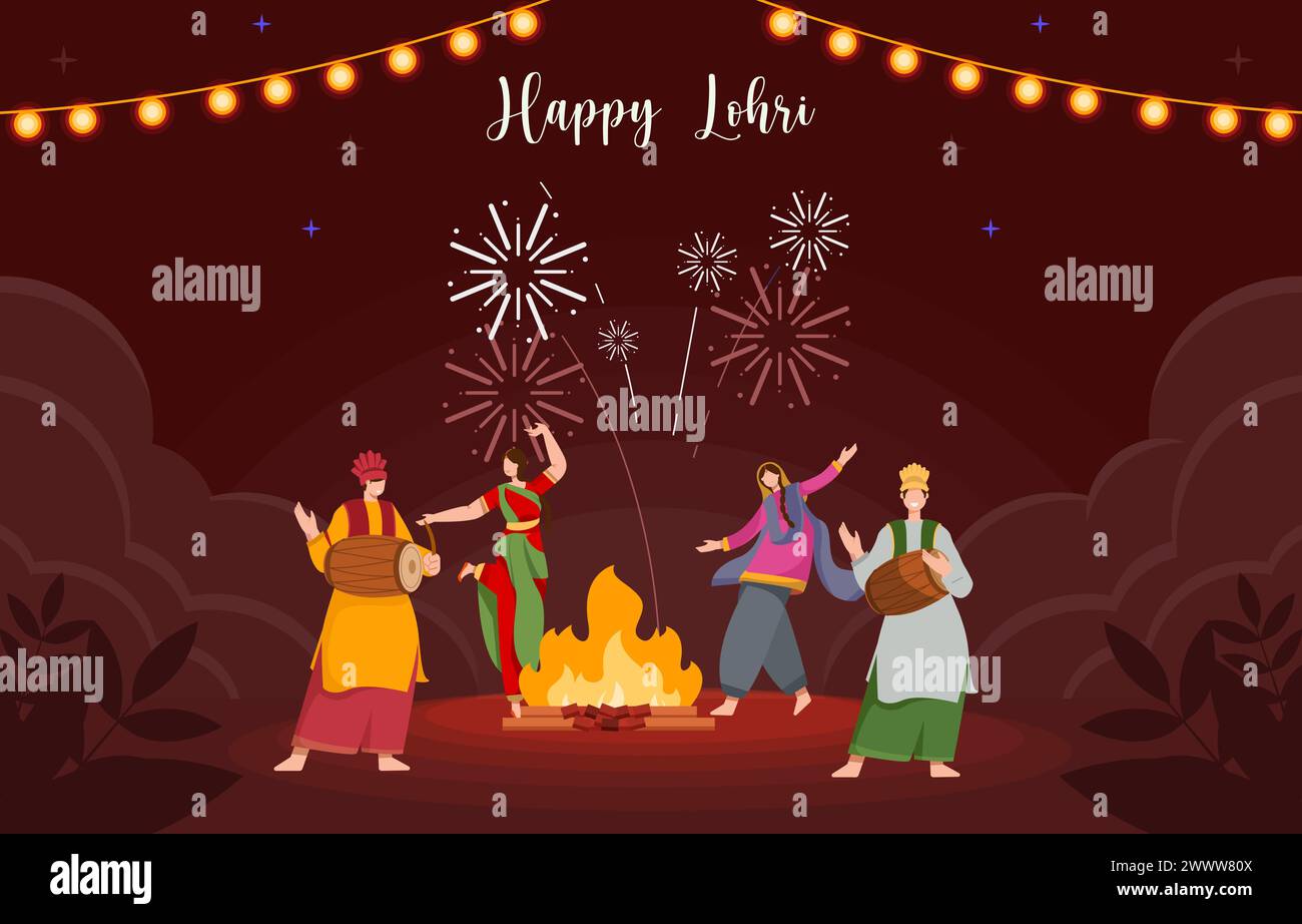Happy Lohri Festival Of Punjab Vektor Illustration. Stock Vektor