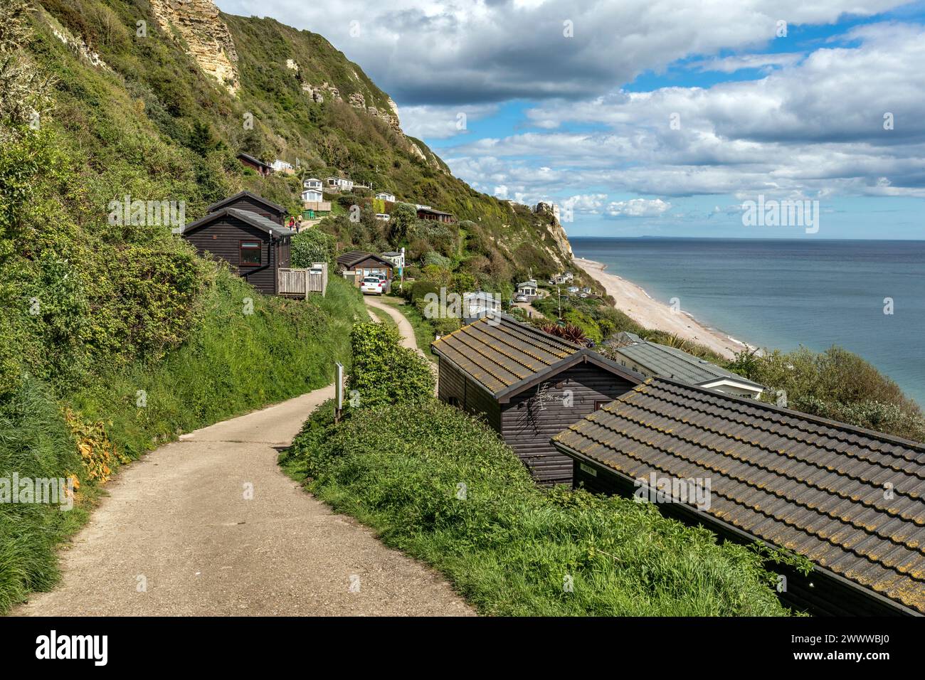Branscombe; Chalets; Devon; Großbritannien Stockfoto