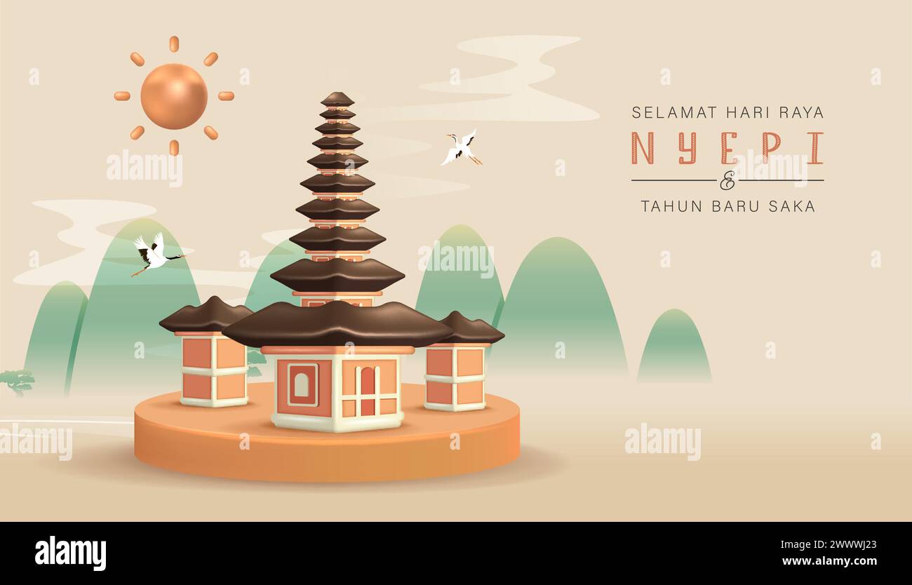 Übersetzung : Happy Nyepi Day. Happy Bali's Day of Silence und Hindu New Year Vector Illustration, Nyepi Day und Hari Raya Saka, hinduistische Zeremonie Stock Vektor