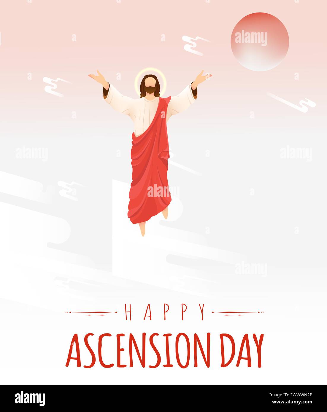 Happy Ascension Day Design mit Jesus Christus im Himmel Vektor Illustration. Illustration der Auferstehung Jesus Christus. Opfer des Messias für die Menschen Stock Vektor