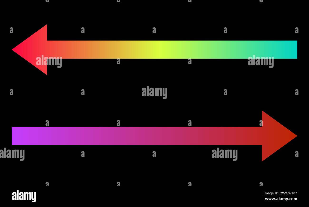 Großer nach vorne, rechts und links, nach oben und unten zeigender, durchgehender, langer Pfeil-Symbolvektor. Stock Vektor
