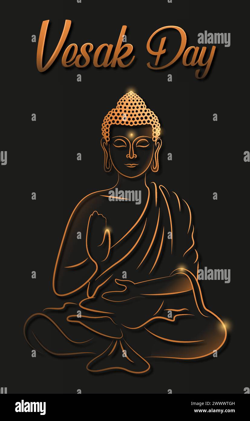 Happy Vesak Budha Purnima Day Hintergrund Mit Budha Statue Vektor Illustration Stock Vektor