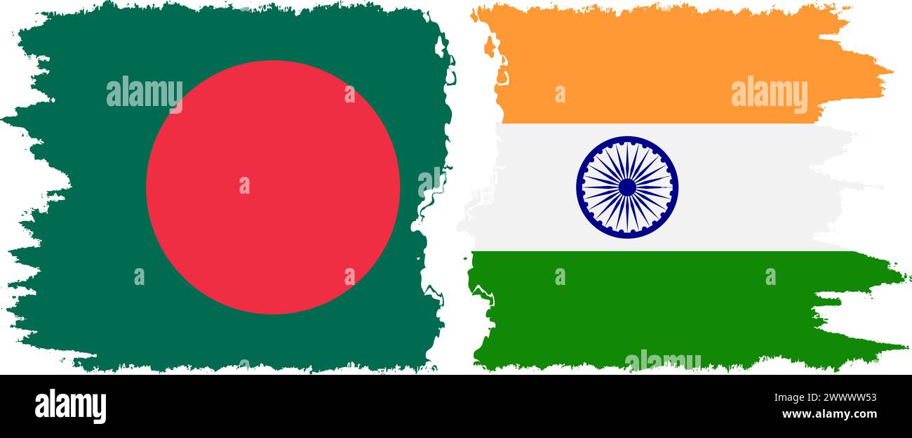 Indien und Bangladesch Grunge Flaggen Verbindung, Vektor Stock Vektor