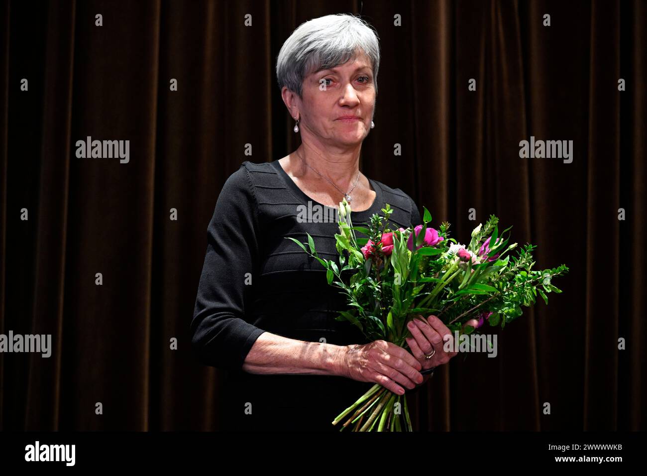 Prag, Tschechische Republik. März 2024. Die tschechische Olympiasiegerin im Langlauf Kveta Jeriova-Peckova wurde am 26. März 2024 in Prag mit dem Hauptpreis des Tschechischen Fair Play Club 2023 ausgezeichnet. Quelle: Katerina Sulova/CTK Photo/Alamy Live News Stockfoto