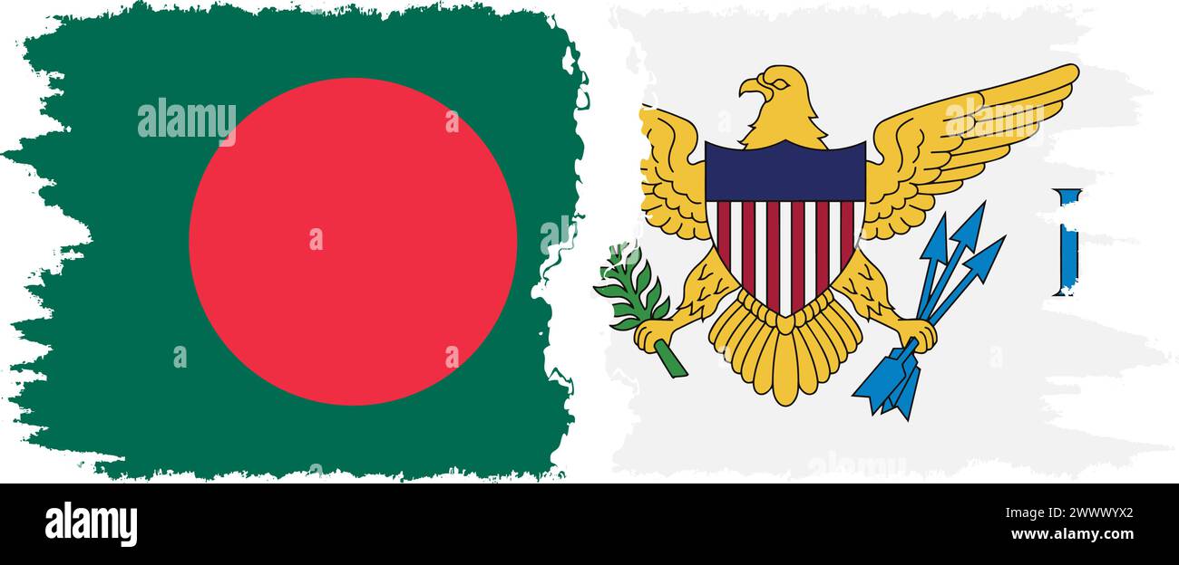 United States Virgin Islands und Bangladesch Grunge Flags Verbindung, Vektor Stock Vektor