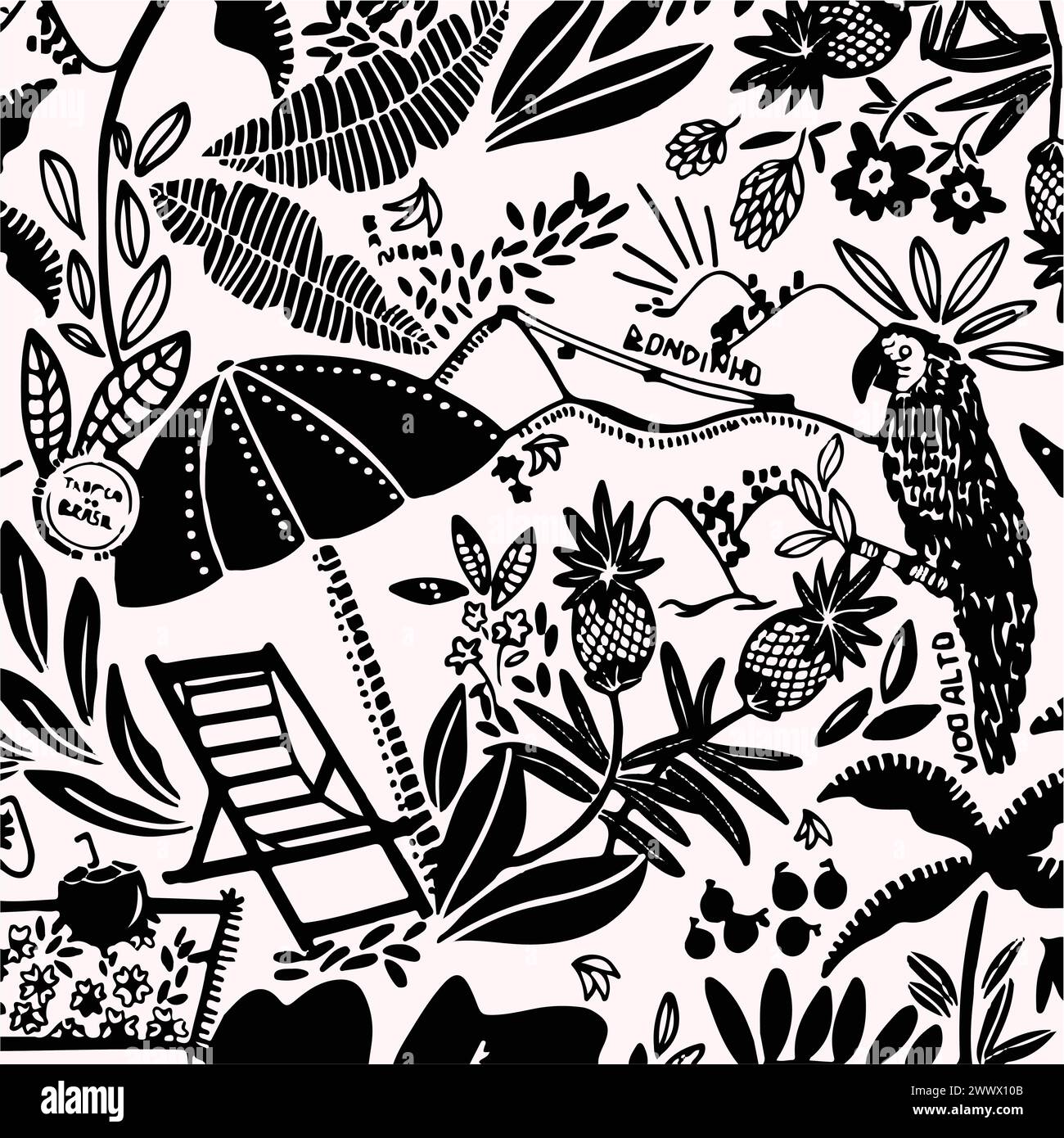 Illustration des Vektortiermusters. Wildtier-Kontur-Safari-Vektor Stock Vektor