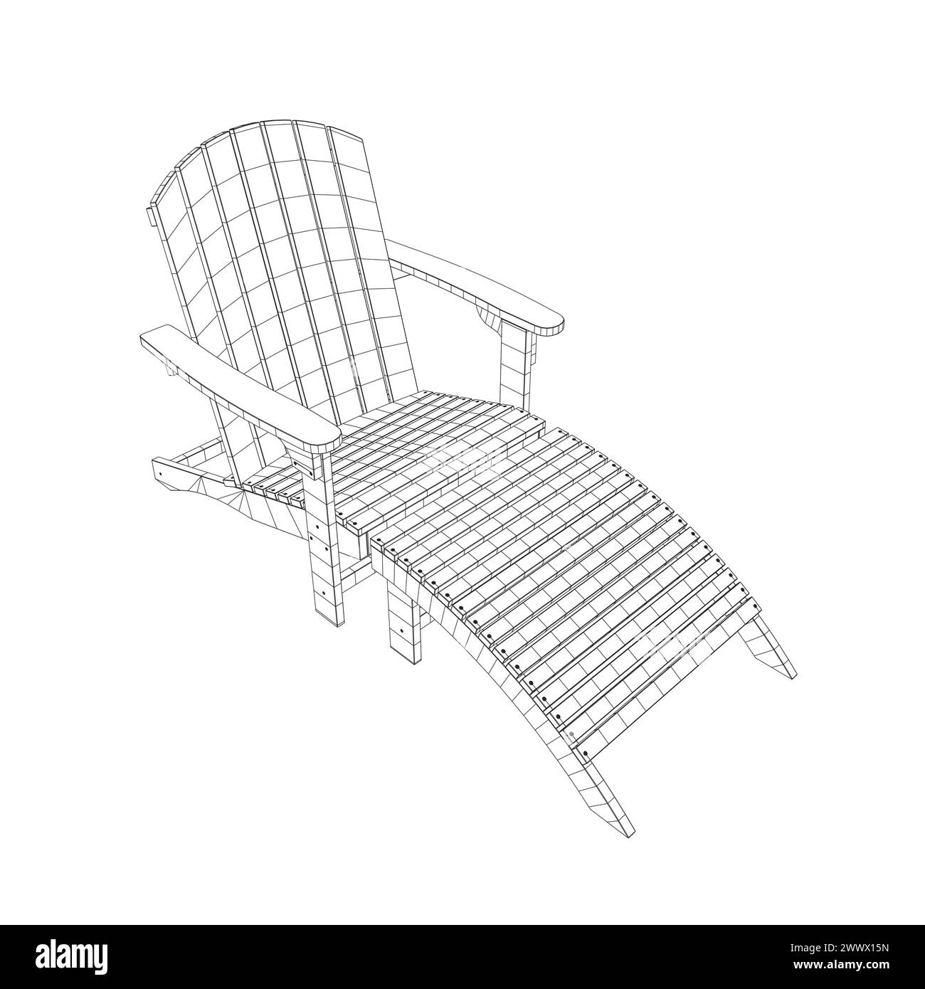 Drahtgitter des Strandstuhls isoliert auf weißem Hintergrund. Sonnenliege aus Holz Contour. Strand Holzliege Sommer Sonnenliege Vektor Illustration isoliert auf wh Stock Vektor