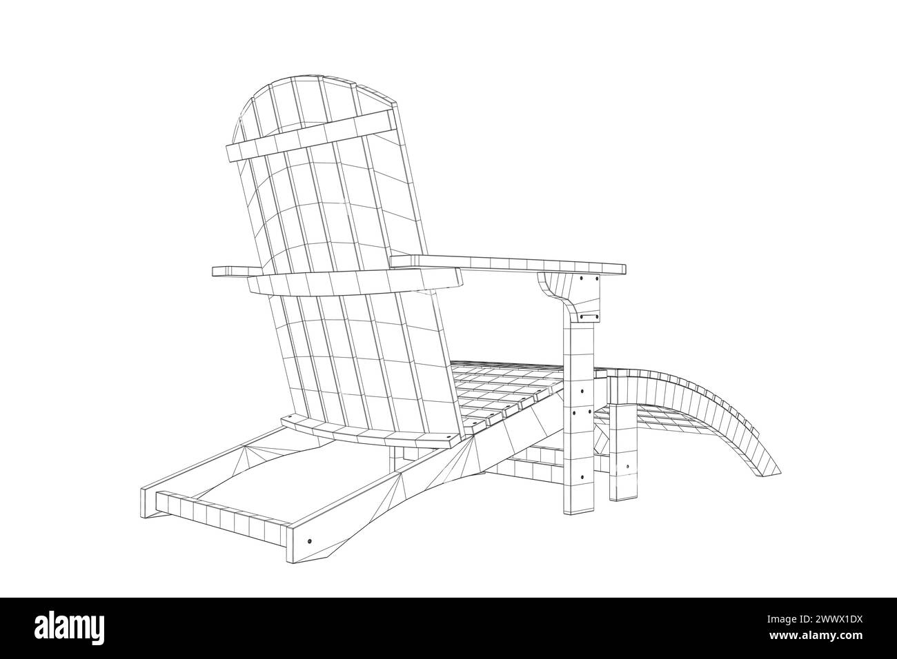 Drahtgitter des Strandstuhls isoliert auf weißem Hintergrund. Sonnenliege aus Holz Contour. Strand Holzliege Sommer Sonnenliege Vektor Illustration isoliert auf wh Stock Vektor