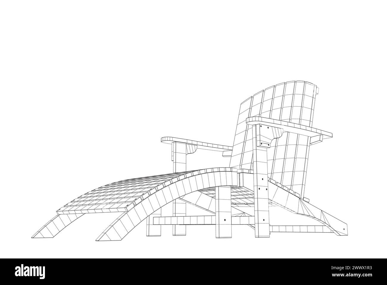 Drahtgitter des Strandstuhls isoliert auf weißem Hintergrund. Sonnenliege aus Holz Contour. Strand Holzliege Sommer Sonnenliege Vektor Illustration isoliert auf wh Stock Vektor