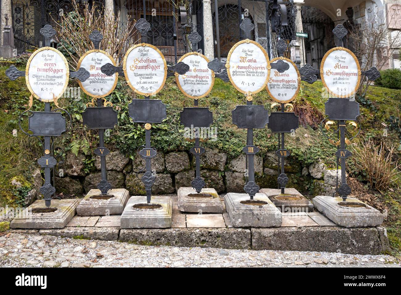 Grabstätte Der Familie Stumpfegger, Friedhof Sankt Peter, Salzburg-Stadt, Österreich Stockfoto