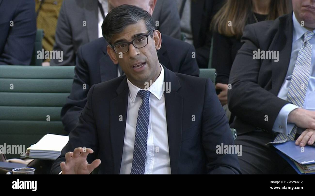 Premierminister Rishi Sunak erscheint vor dem Commons Liaison Committee im House of Commons, London. Bilddatum: Dienstag, 26. März 2024. Stockfoto