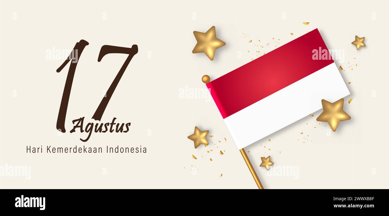 Übersetzung : Happy Independence Day of Indonesia Vector Illustration. Geeignet für Vorlagen-Poster-Banner-Design. Stock Vektor