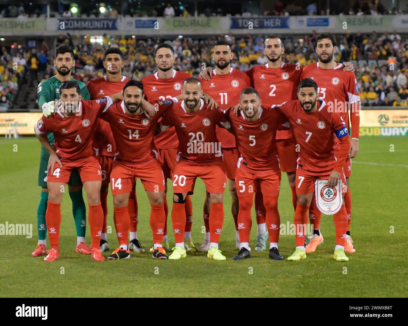 Canberra, Australien. 27. März 2024 Libanons Kader während des WM-Qualifikationsspiels AFC Libanon gegen Australien. Quelle: Kleber Osorio/Alamy Live News Stockfoto Canberra, Australien. 27. März 2024 Libanons Kader während des WM-Qualifikationsspiels AFC Libanon gegen Australien. Quelle: Kleber Osorio/Alamy Live News Stockfoto