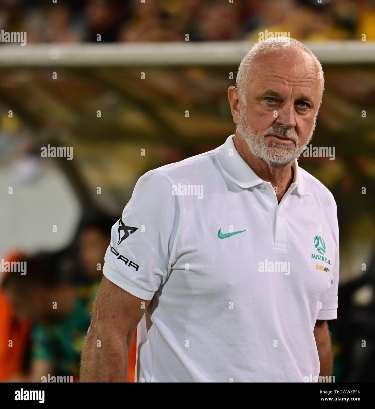 Canberra, Australien. 27. März 2024 Australiens Trainer Graham Arnold beim WM-Qualifikationsspiel Libanon gegen Australien. Quelle: Kleber Osorio/Alamy Live News Stockfoto Canberra, Australien. 27. März 2024 Australiens Trainer Graham Arnold beim WM-Qualifikationsspiel Libanon gegen Australien. Quelle: Kleber Osorio/Alamy Live News Stockfoto