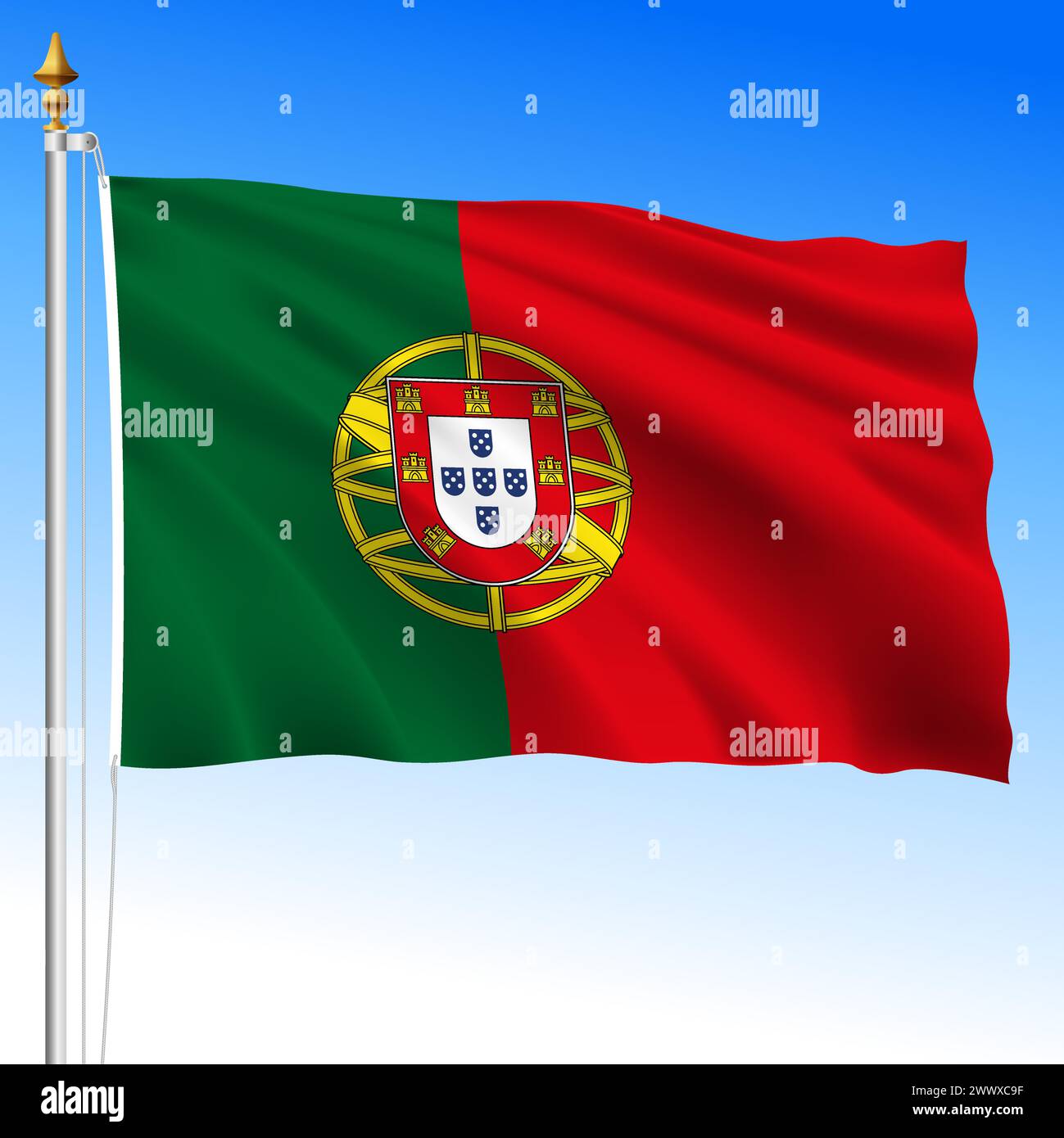 Portugal offizielle nationale winkende Flagge, Europäische Union, Vektor-Illustration Stock Vektor