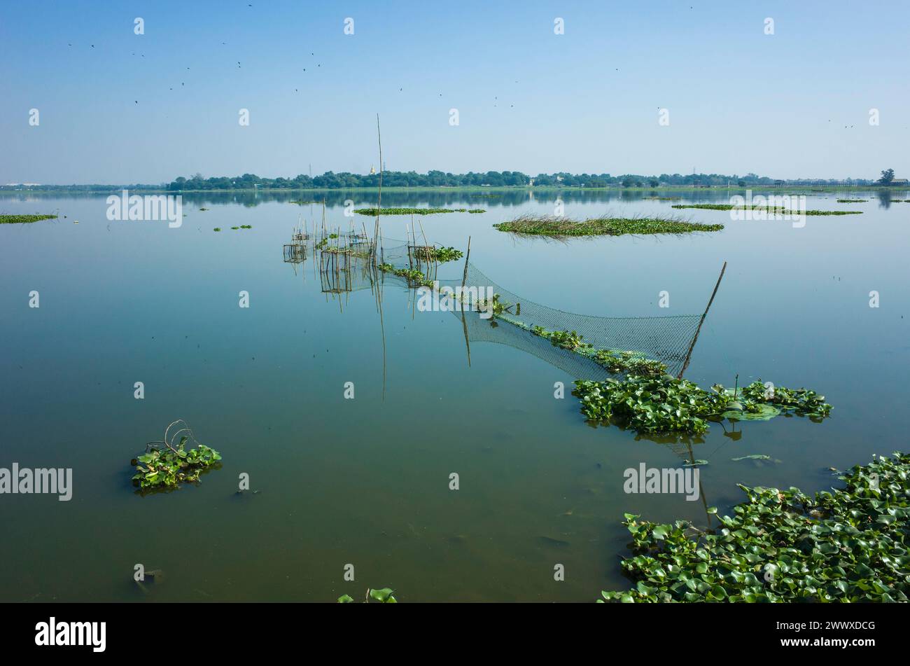 Fischfallen am Taung Tha man Lake in Amarapura, Mandalay, Myanmar Stockfoto