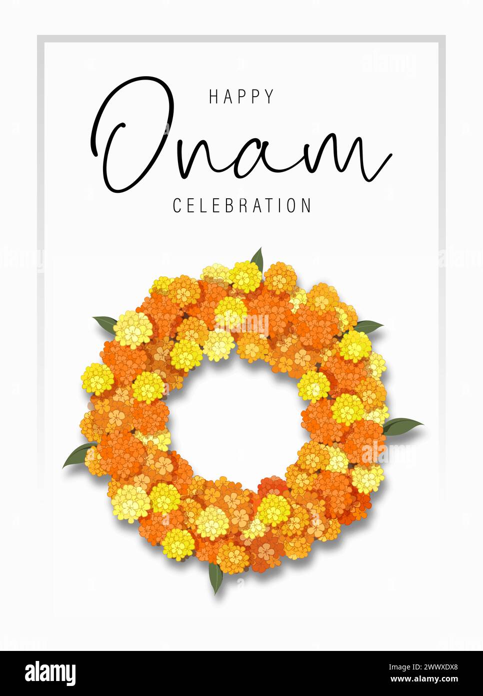 Happy Onam Poster Design mit Marigold Rangoli Stock Vektor