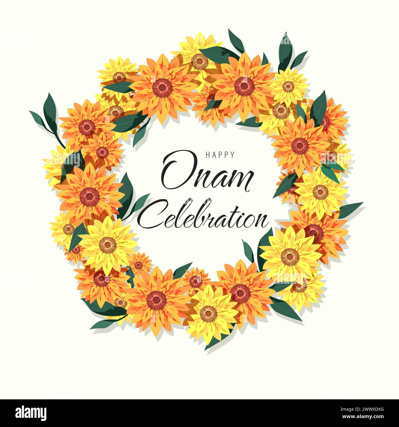 Happy Onam Poster Design mit Marigold Rangoli Stock Vektor