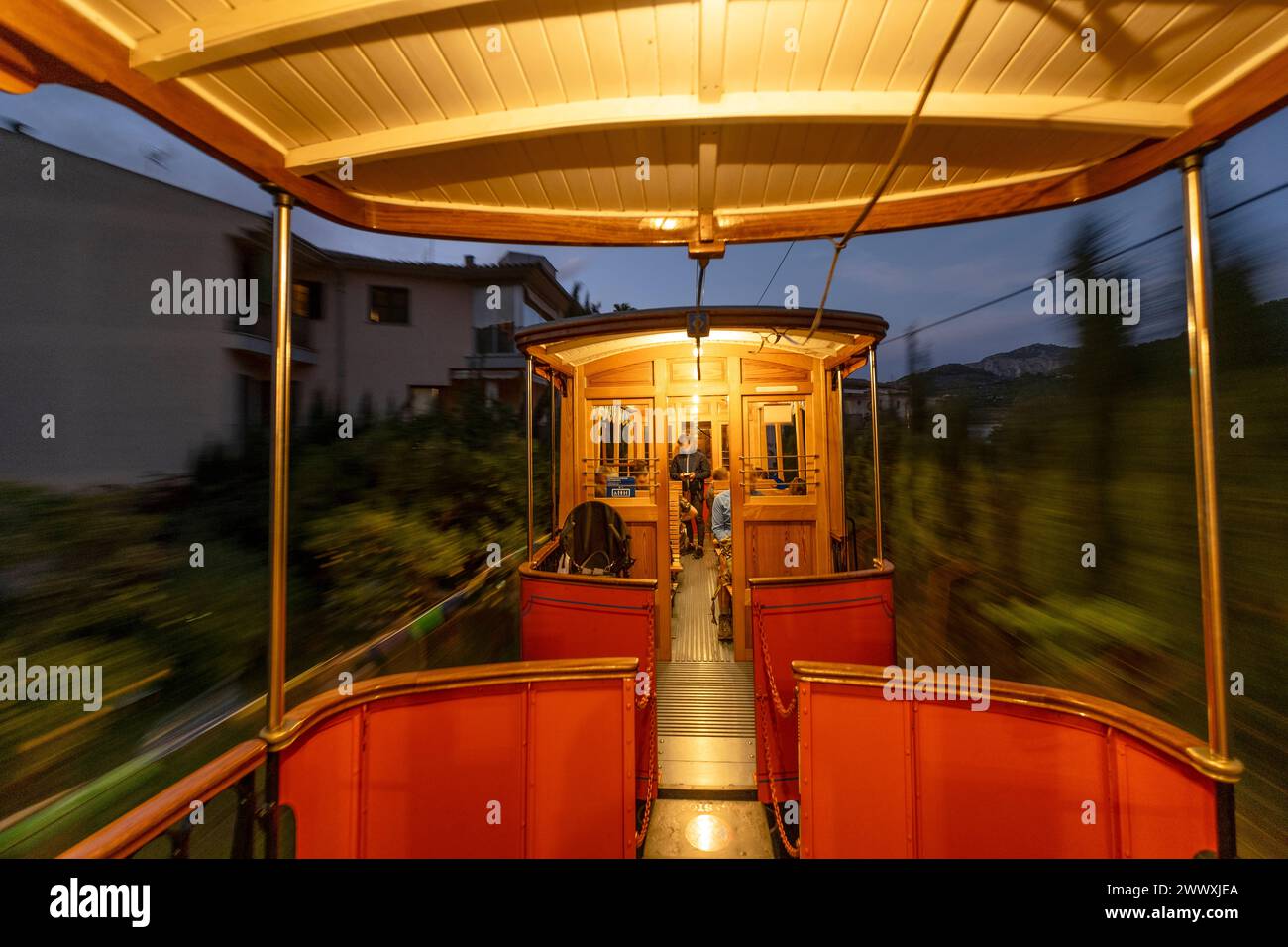 Traditionelle Straßenbahn in Soller Stadt, Mallorca, Spanien, Europa Stockfoto