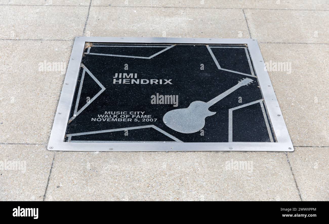 Nashville, TN - 15. März 2024: Jimi Hendrix Star auf dem Music City Walk of Fame in Nashville, TN Stockfoto