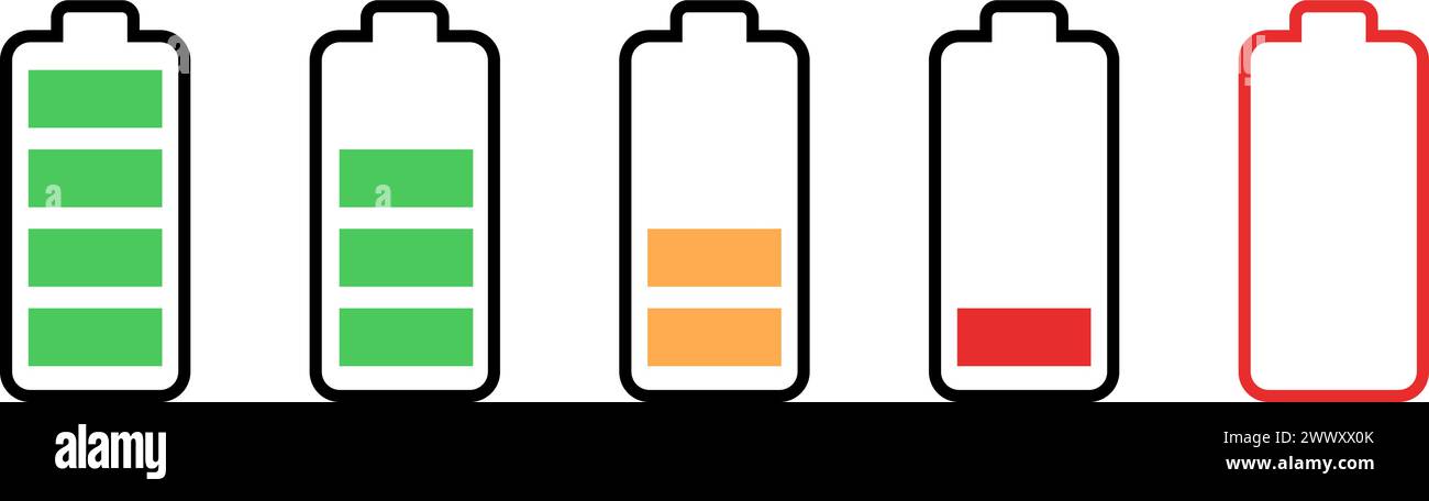 Set von Batteriesymbolen als Anzeige des Ladezustands Stock Vektor