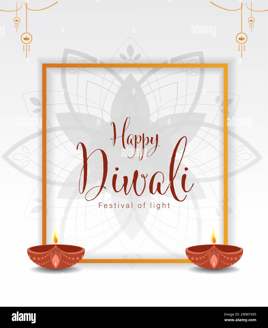 Glückliches Diwali Poster mit Diya Lampe und Pfau Vektor Illustration. Indisches Festival der Lichter Design. Geeignet für Grußkarten, Banner, Flyer, Templ Stock Vektor