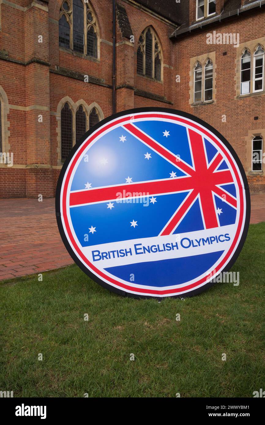 Nahaufnahme des Logos der Oxford International Education Group für die British English Olympics Stockfoto