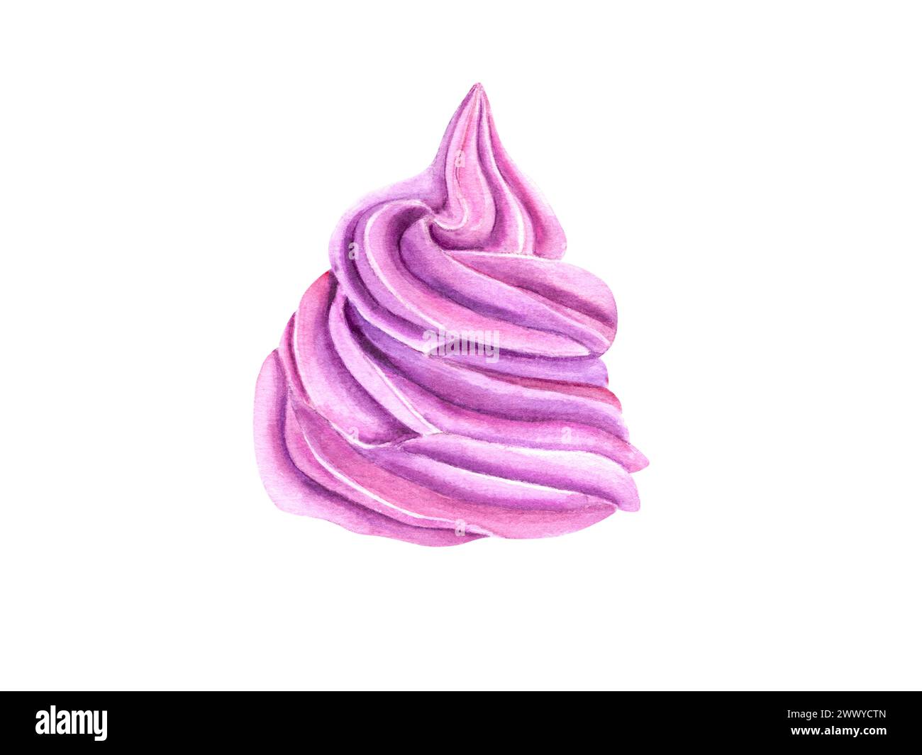 Rosafarbene Beerencreme. Geschlagenes Mousse. Swirl Ice Cream mit Fruchtgeschmack. Gefrorener Joghurt. Gesundes, kaltes und süßes Dessert. Aquarellabbildung. Stockfoto