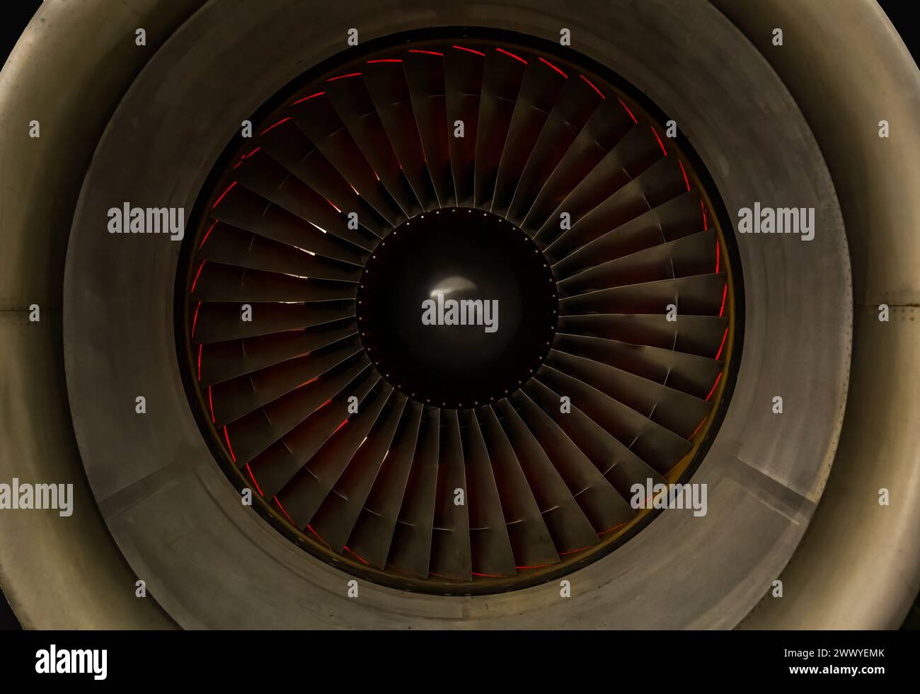 Nahaufnahme von General Electric Aviation CF6 Fan Flugzeug Jet Motor Stockfoto
