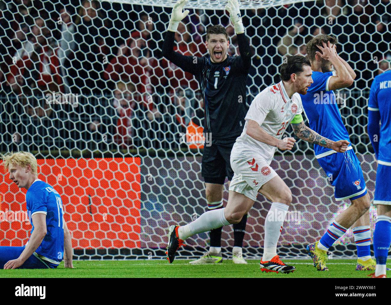 Pierre Emile Hoejbjerg wurde 1-0 während des Freundschaftsspiels zwischen Dänemark und den Färöern im Broendby Stadium am Dienstag, den 26. März 2024. (Foto: Liselotte Sabroe/Ritzau Scanpix) Stockfoto