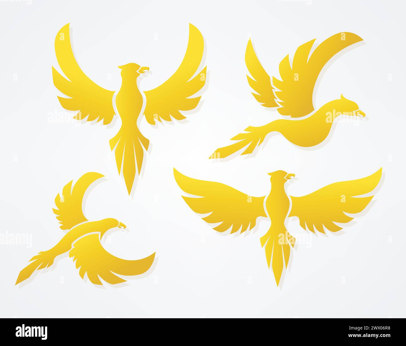 Fliegende Vögel Gold Farbschild Set, Vektor-Illustration Stock Vektor