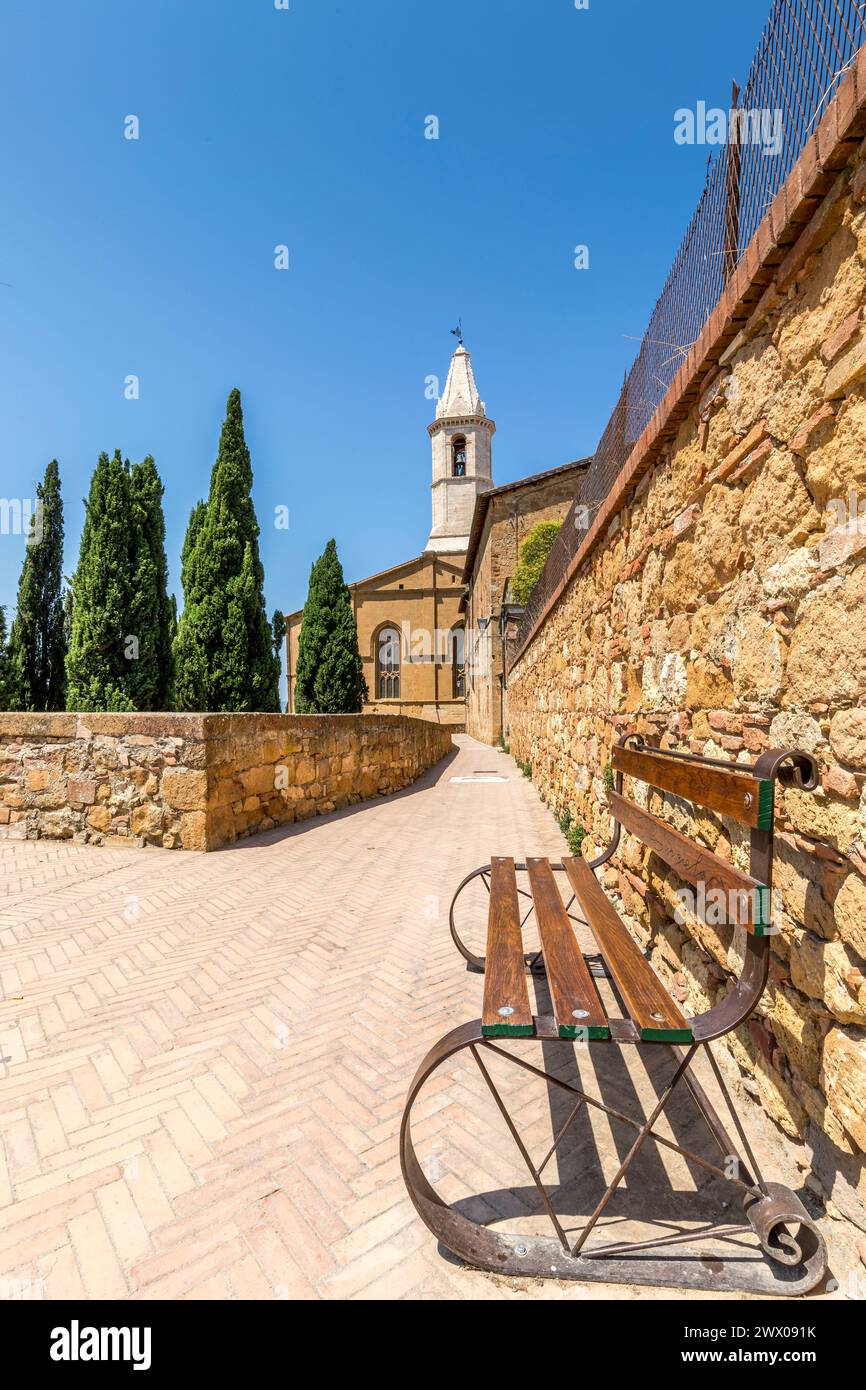 Pienza, Italien - 24. Juli 2023: Schöne Stadt Pienza in der Toskana, Italien Stockfoto