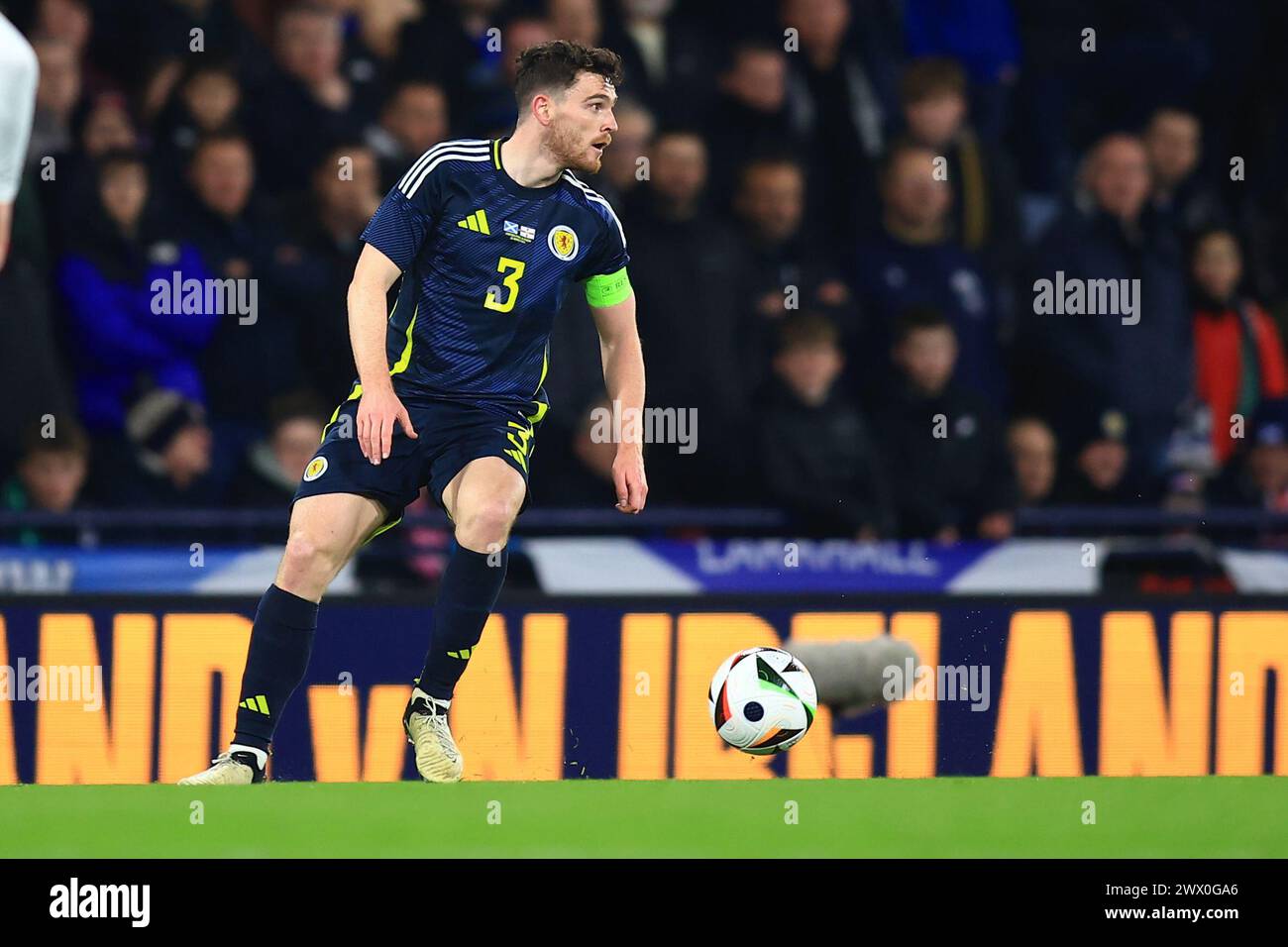 26. März 2024; Hampden Park, Glasgow, Schottland: International Football Friendly, Schottland gegen Nordirland; Andrew Robertson aus Schottland Stockfoto