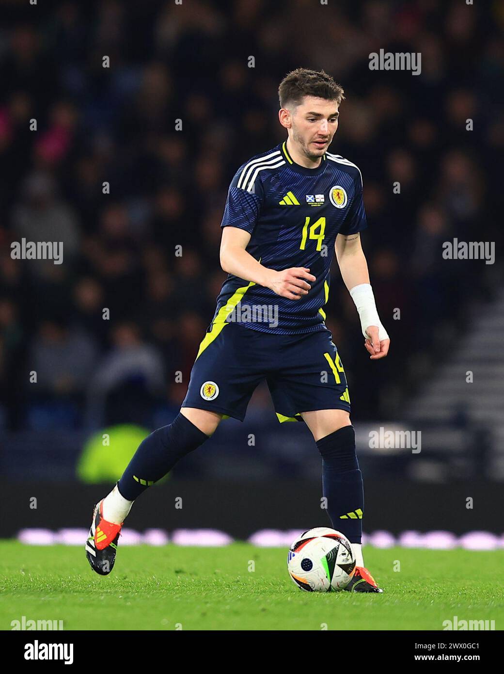 26. März 2024; Hampden Park, Glasgow, Schottland: International Football Friendly, Schottland gegen Nordirland; Billy Gilmour aus Schottland Stockfoto