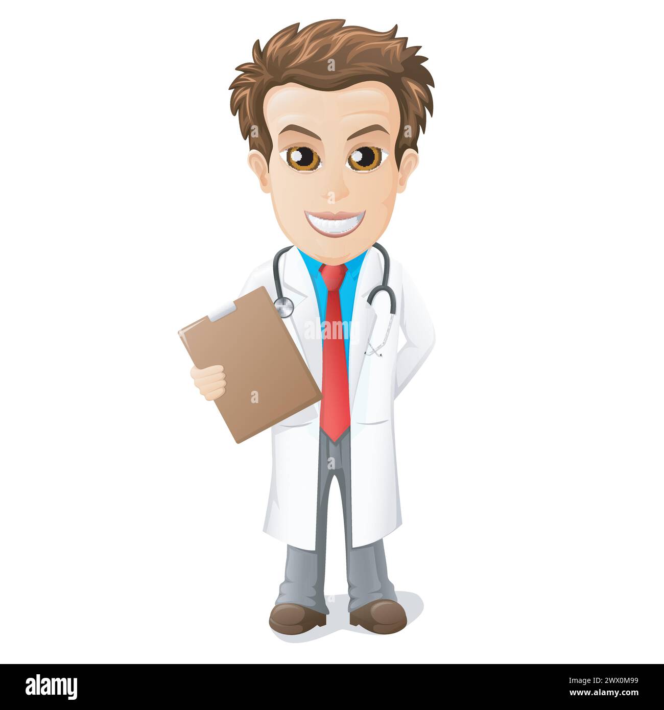 Männlicher Doktor stehend und lächelnd Cartoon, Vektor-Illustration Stock Vektor