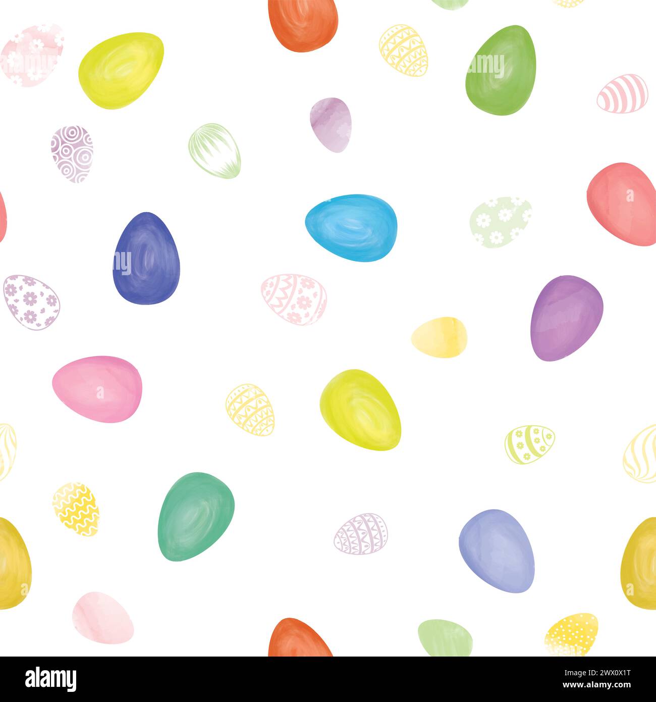 Ostern nahtloses sanftes Vektormuster mit Häschen und ostereiern über weißem Hintergrund. Osterferien Dekor für Website, Paket, Grußkarte des Stock Vektor