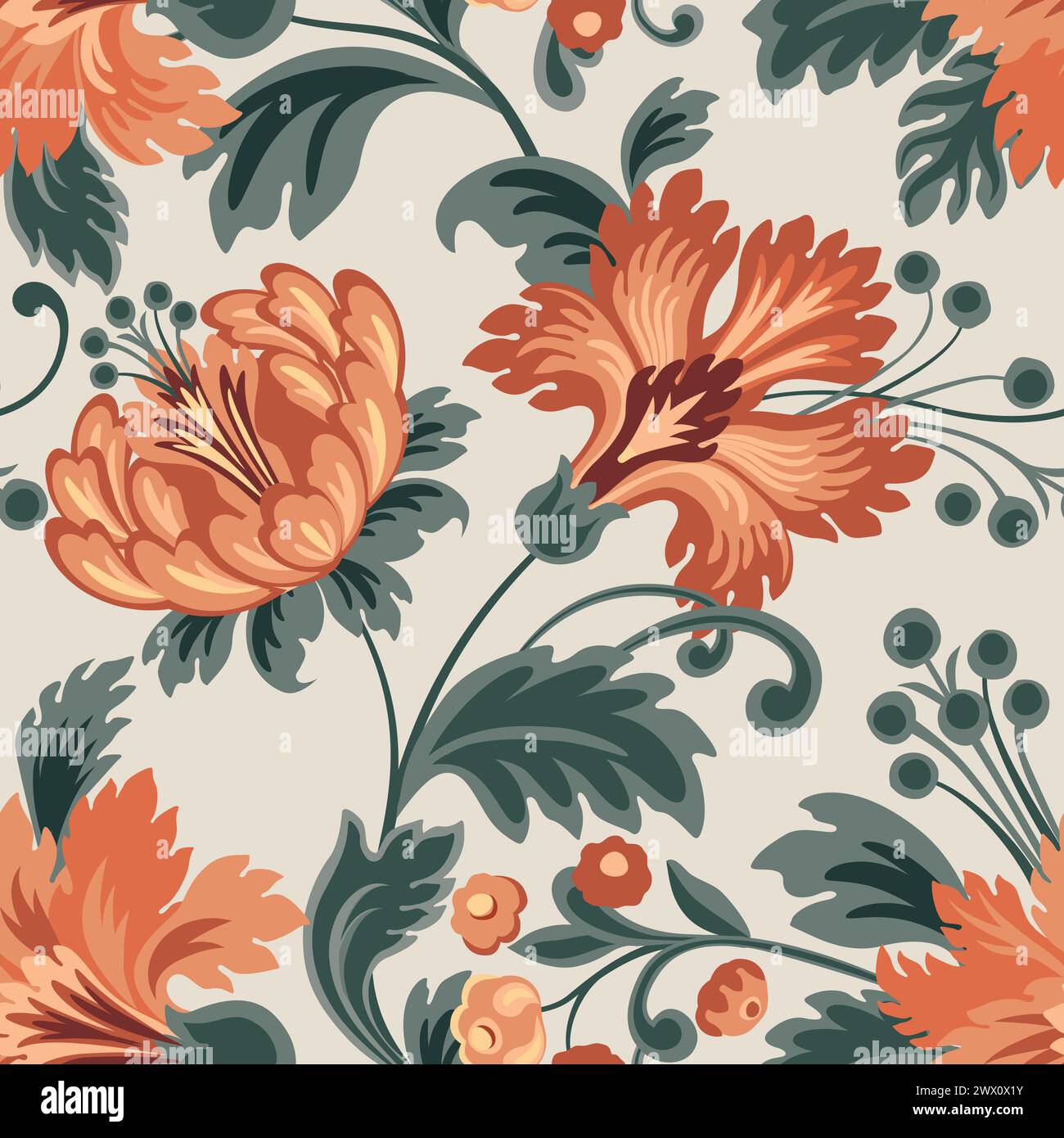 Nahtloses Blumenmuster. Blumenhintergrund. Blühende Gartenstruktur mit Blumen und Blättern. Festliche Blumendekoration für Stoffdesign Stock Vektor