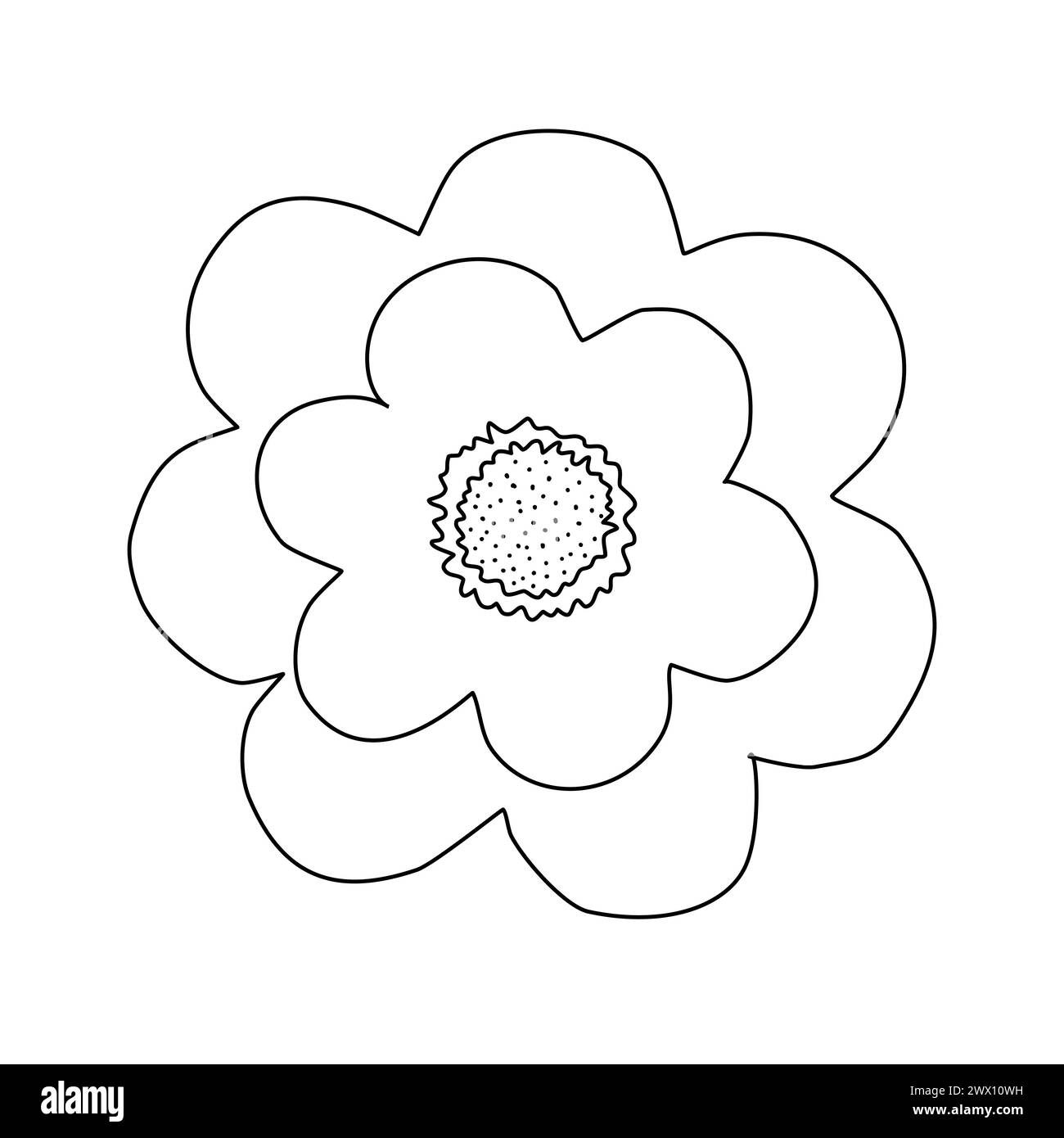 Einfache Wiesenblume, Frühling Design Element, Doodle Stil flache Vektor Umrissillustration für Kinder Malbuch Stock Vektor