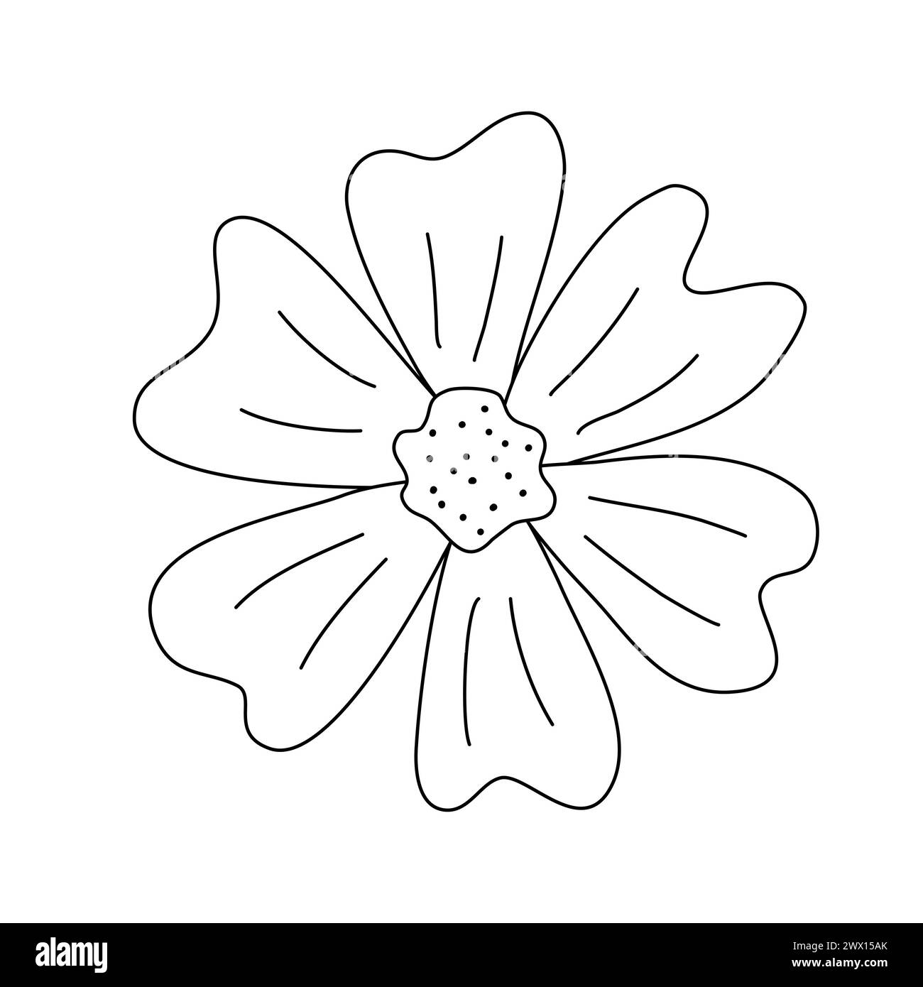 Wiese oder Gänseblümchen Blumenkopf, Frühling Design-Element, Doodle-Stil flache Vektor-Umrissillustration für Kinder Malbuch Stock Vektor