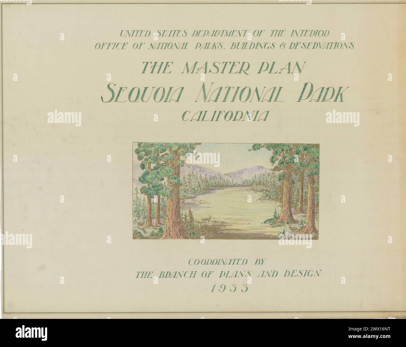 Cover des Masterplans 1933 für den Sequoia-Nationalpark Stockfoto