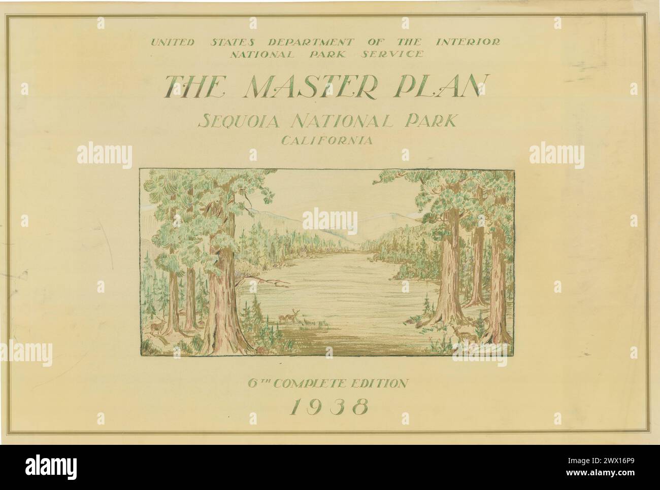 Cover des Masterplans 1938 für den Sequoia-Nationalpark Stockfoto